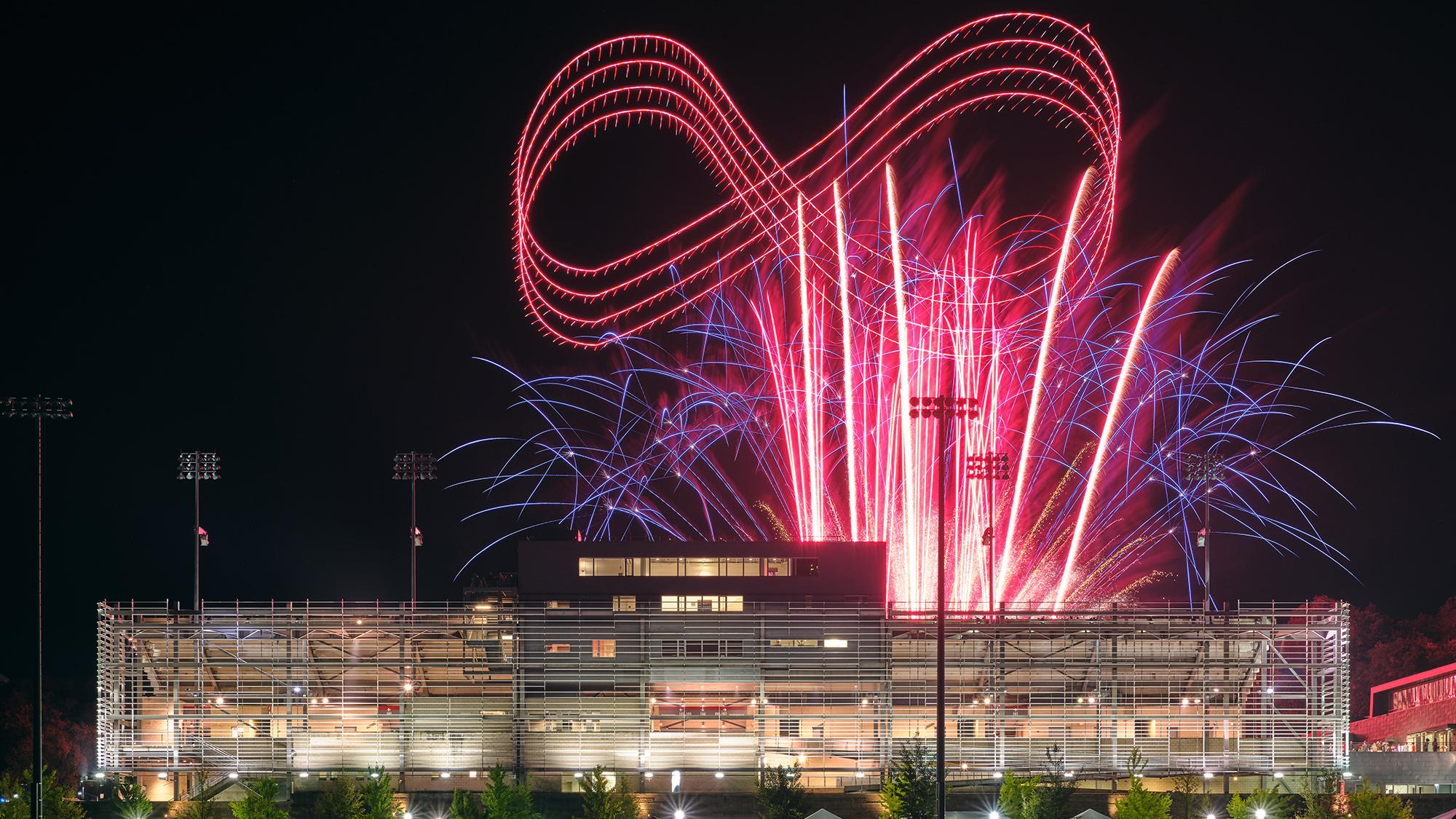 Mobius made with drones and fireworks over ECAV