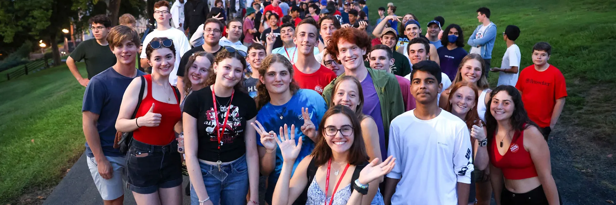 Large group of RPI students posing outside